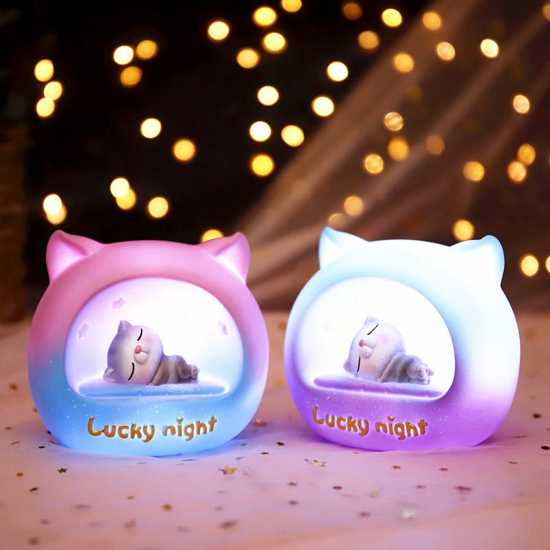 LED Night Light Cat Bedroom Bedside Lamp Cartoon Lighting for Kids Baby Children Decoration Valentine's Day Gift