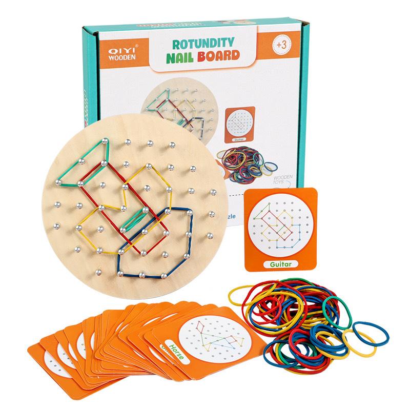 Montessori Kids DIY Puzzle Creative Toy Geometry Graphics Rubber Nail Boards with Cards Math Educational Toys for Children