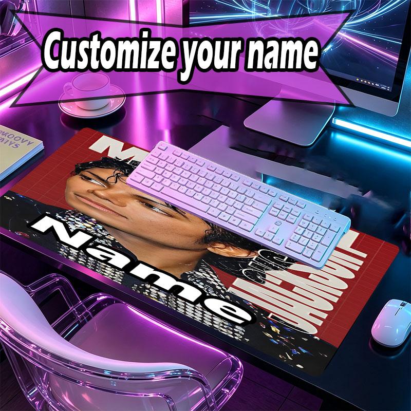 Custom Name Personalized Michael Jackson Pattern Mousepad, Laptop PC Desk Mat, Decorative Desk Mat for Home Keyboard Pad Gift