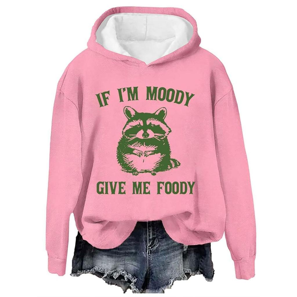 Women's Fashion Casual Long Sleeve Printed Round Neck Hooded Sweatshirt Top
