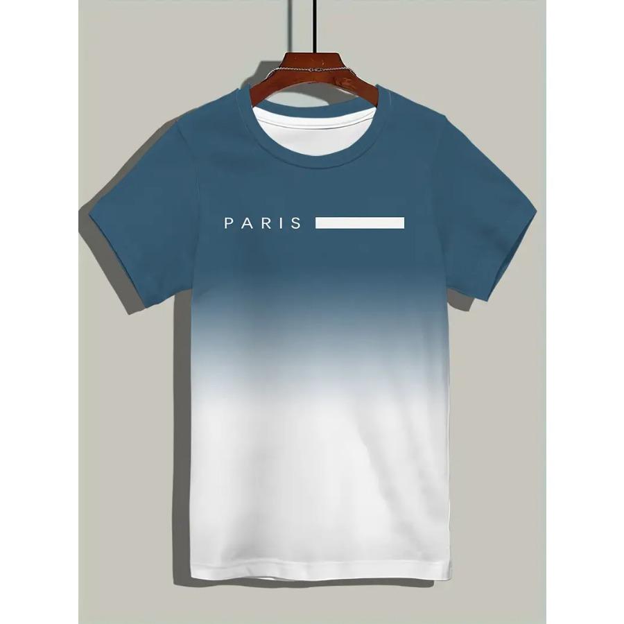 Vibrant Gradient Color Graphic Print Tee - Men's Short Sleeve Crew Neck T-Shirt for Summer Casual, Breathable Comfortable Clothing for Men