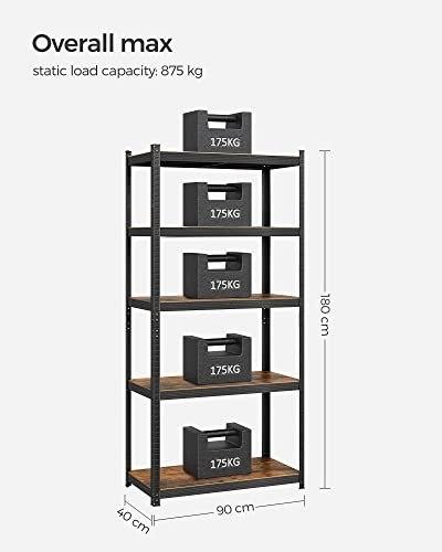 Shelf, 40 X 90 X 180 Cm, 875 Kg Load Capacity (175 Kg Per Shelf), Industrial, Adjustable Storage Shelves, For Living Room, Kitchen, G