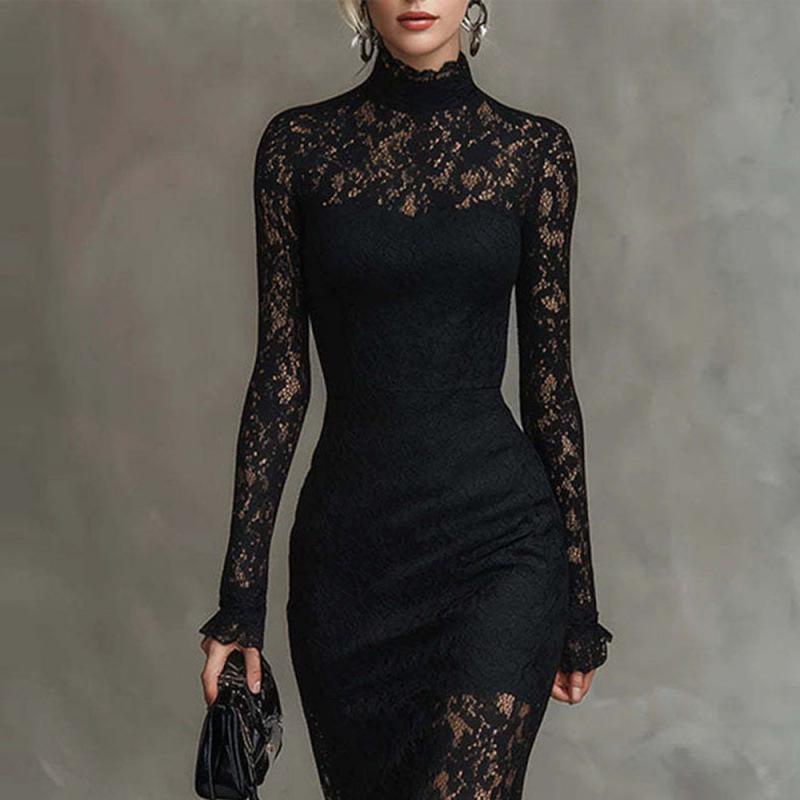 Elegant Cross-border European & American Long-sleeve Banquet Dress: High-waisted, Slim-fit, Autumn/Winter Skirt