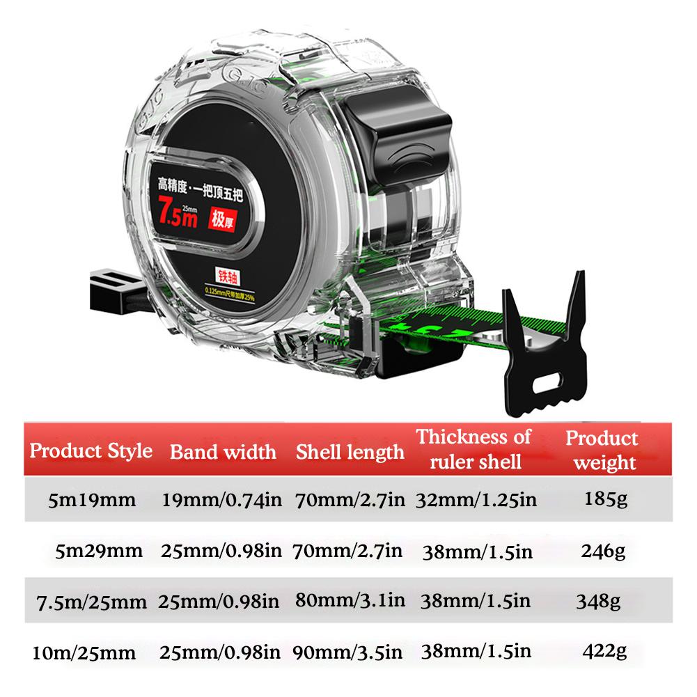 5/7.5/10M утолщенная рулетка прозрачная линейка для столярных работ из высокоуглеродистой стали измерительный прибор для измерения расстояний измерительная лента