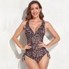 Леопардовые сексуальные купальные костюмы, летний цельный купальник, женский купальник с рюшами и v-образным вырезом, пляжный женский боди, купальник