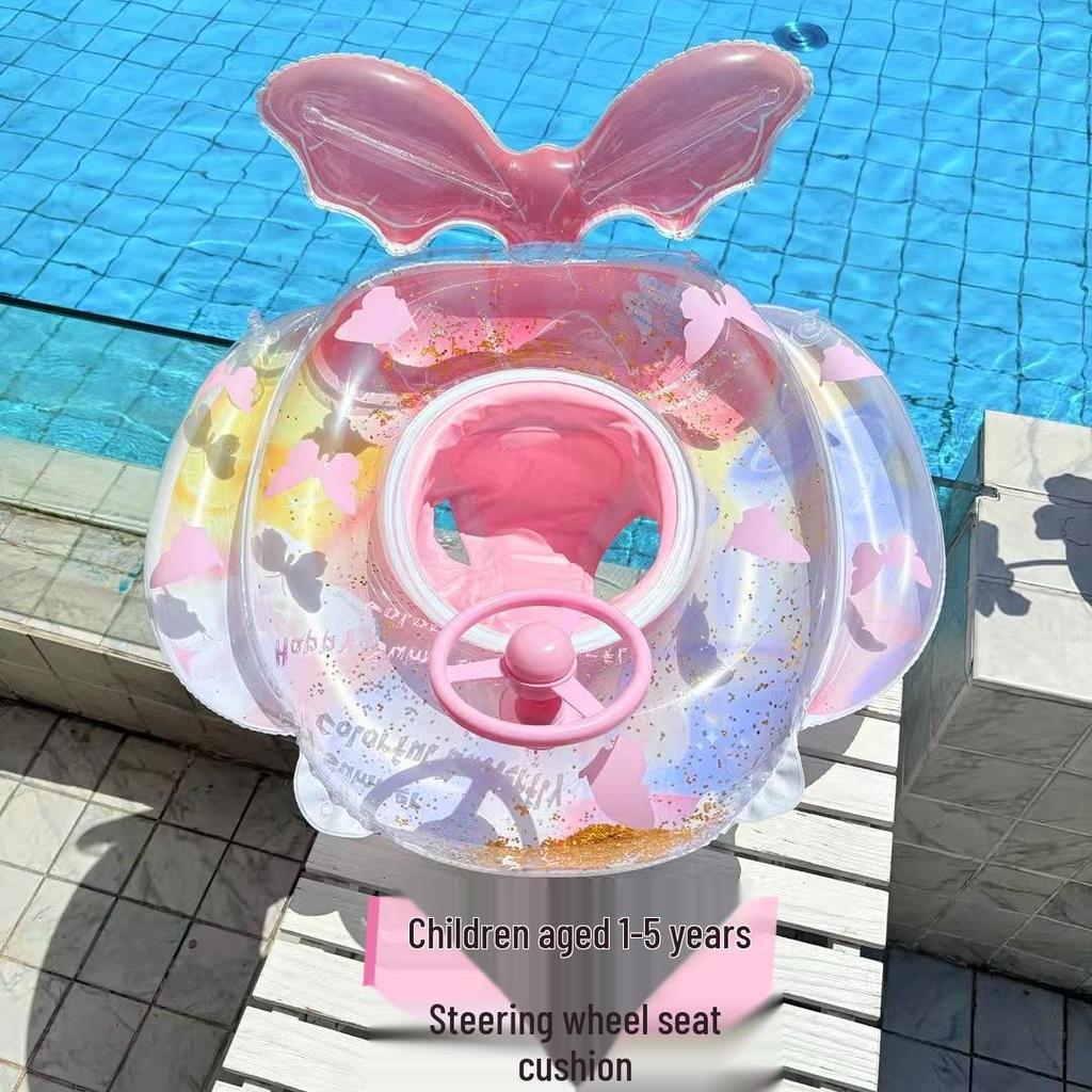 Children's Steering Wheel & Cartoon Seat Ring: Mermaid & Dinosaur Inflatable Swim Toys