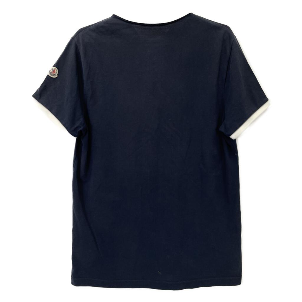 Moncler Оригинальная МАЙКА ПОЛО С КОРОТКИМ РУКАВОМ Темно-синяя x Белая Хлопок Нашивка Логотип Рубашка поло топы L Темно-синяя x белая Б/у