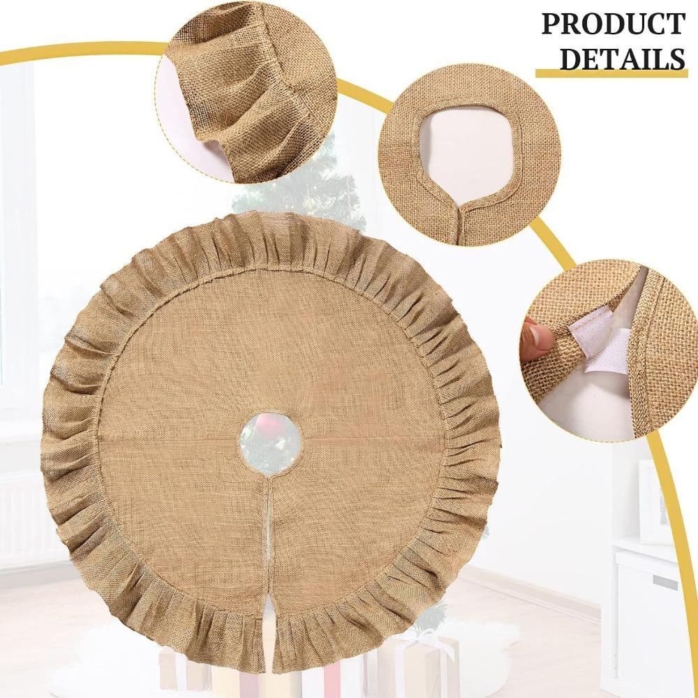 Pleated Edge Jute Christmas Tree Skirt Rustic Xmas Tree Stand Cover Protecting The Floor