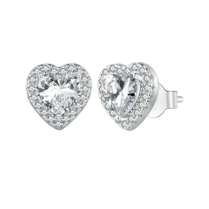 BAMOER Platinum Plated Halo CZ Stud Earrings 925 Sterling Silver Hypoallergenic Classic Elegant Earrings Fashion Jewellry