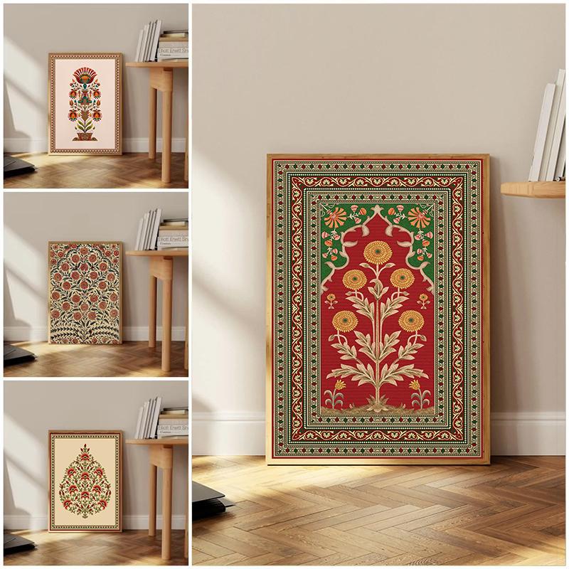 Indian Folk Art Persian Floral Print Poster Vintage Tree of Life Lotus Flower Canvas Painting Wall Picture Home Cuadros