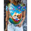 Vibrant Butterfly Print Crew Neck T-Shirt Soft Slight Stretch Polyester Regular Fit Short Sleeve Spring & Summer Womens Casual Clothing