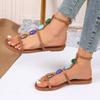 Fashion Summer Ladies Striped Thin Heel Sandals with Colorful Embellishing Open Toe Buckle Roman Shoes Plus Size