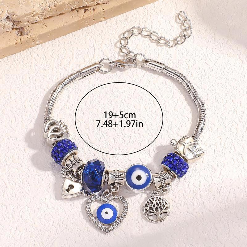 Браслет-манжета из нержавеющей стали с несколькими элементами в виде синего глаза от сглаза, с бусинами в виде круга, подходит для повседневной носки женщинами, для праздничных подарков