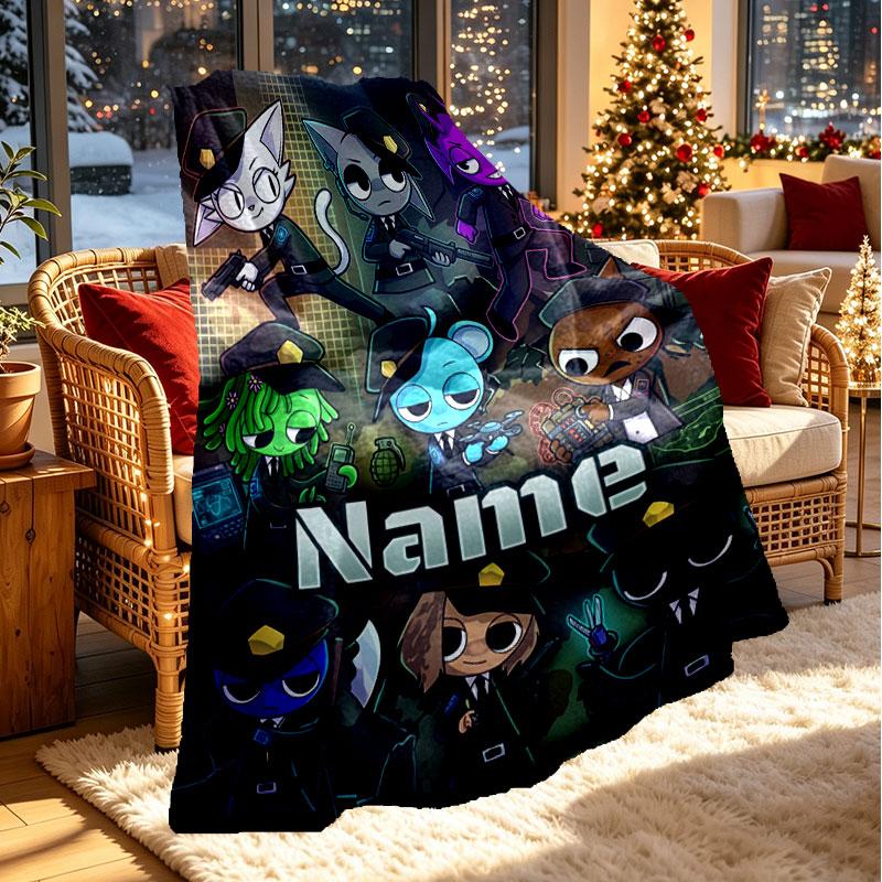 Custom Name Personalized Game Sprunki Print Blanket, Home Decor, Bedroom, Sofa, Camping, Couch, Gifts for Birthday Christmas