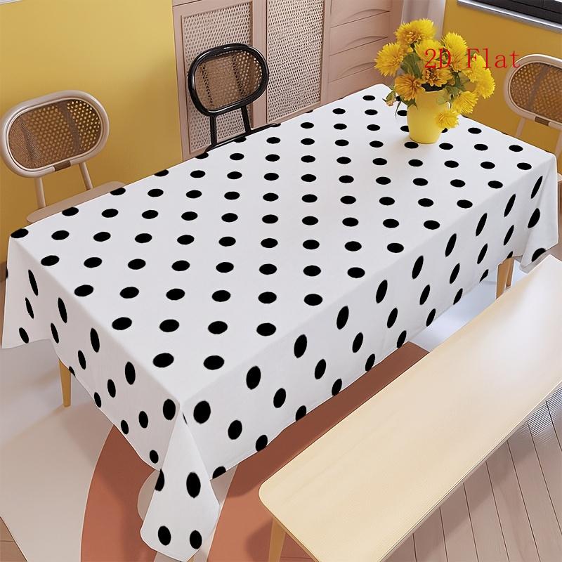 2D Flat 1pc Soft And Stylish Black And White Polka Dot Tablecloth, Suitable for Coffee Tables, Desks, Picnic Tables, Outdoor Dining And Camping Tables