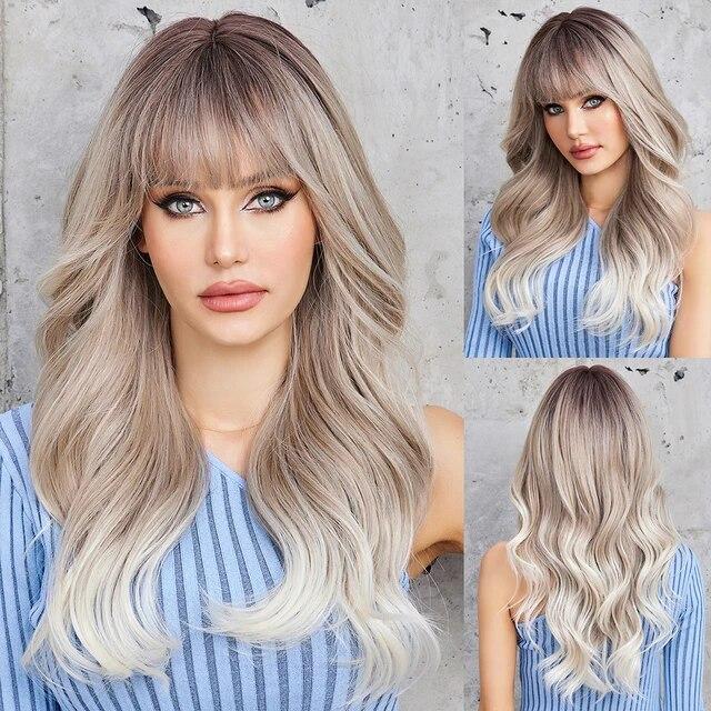 Длинные объемные волнистые синтетические парики, черный, фиолетовый, розовый, омбре, светло-персиковый розовый парик для женщин, повседневная вечеринка, косплей, термостойкий