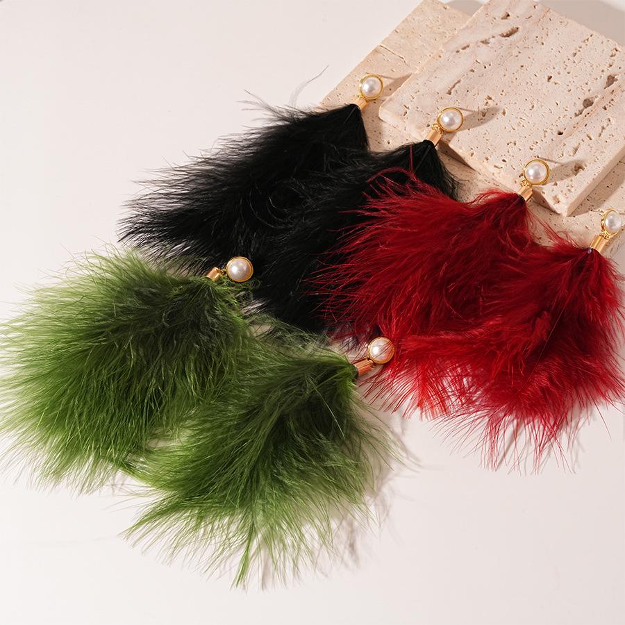 Ретро Серьги с перьями и жемчугом, серебро: Этнический стиль для осени/зимы