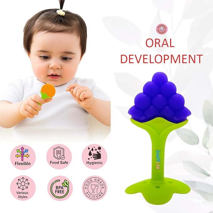 Pack of 2 Baby Fruit Teether – Soft Silicone Teething Toy with Handle for Infants and Toddlers
