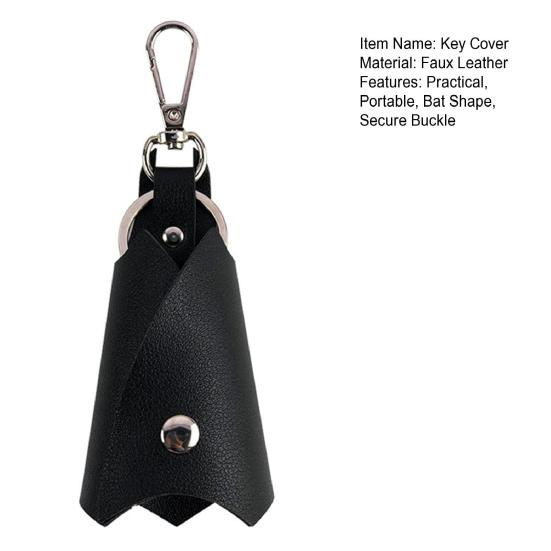 Bat Shape Key Holder Faux Leather Protector with Keychain Portable Key Organizer for Pocket Handbag Men Women Housekeeper