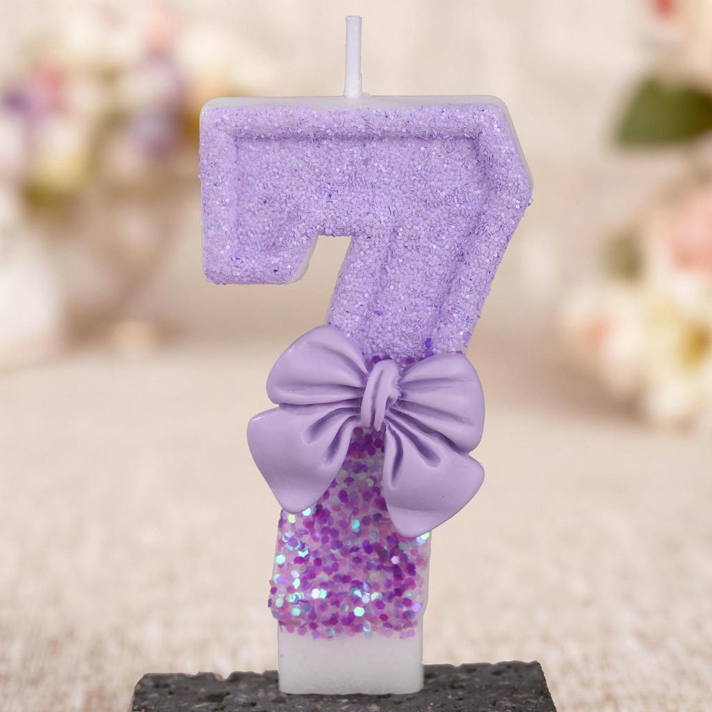 Purple Bow Digital Birthday Cake Candle 