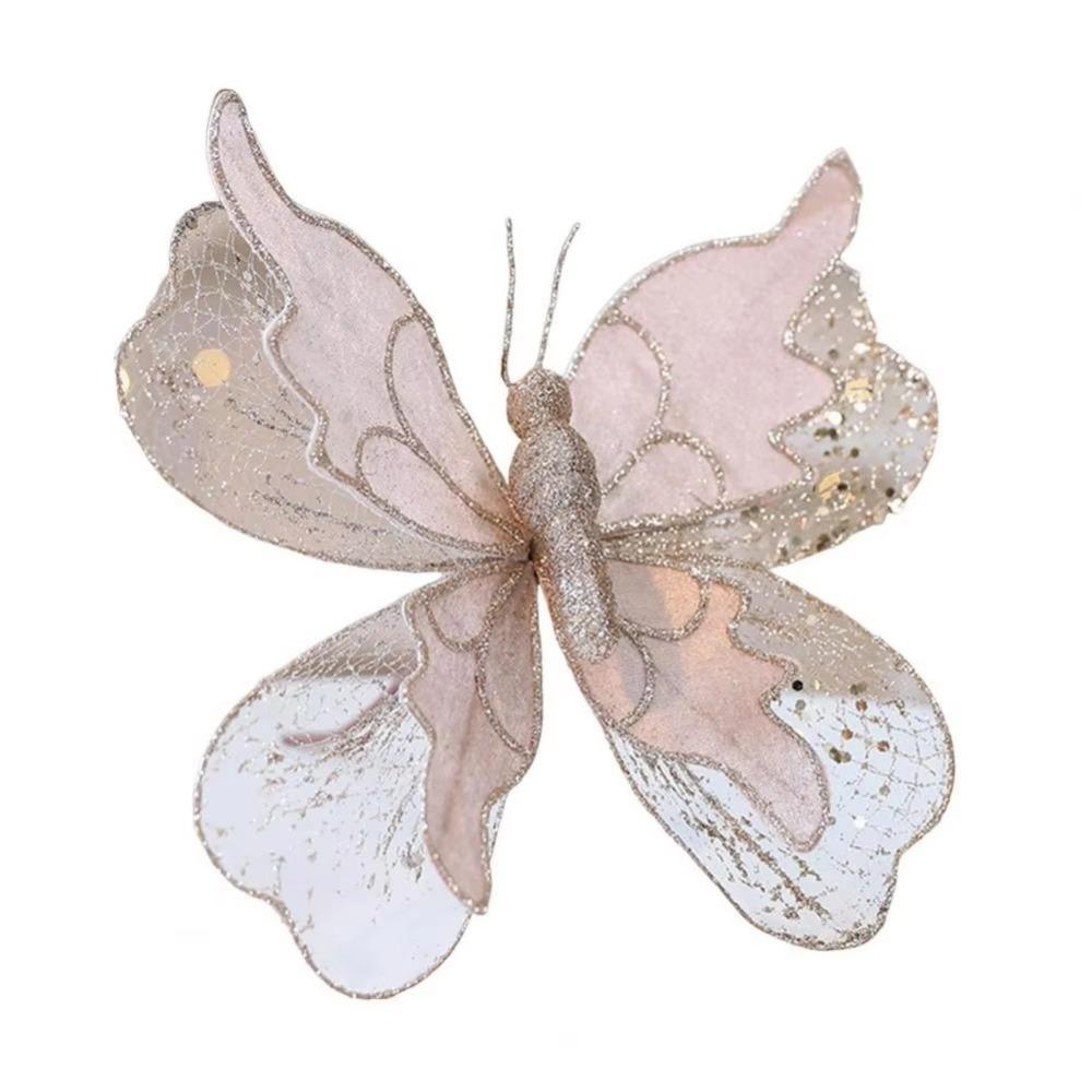 20cm Christmas Butterfly Ornament Glittered Vibrant Colors 3D Butterfly Decoration Fabric Decorative