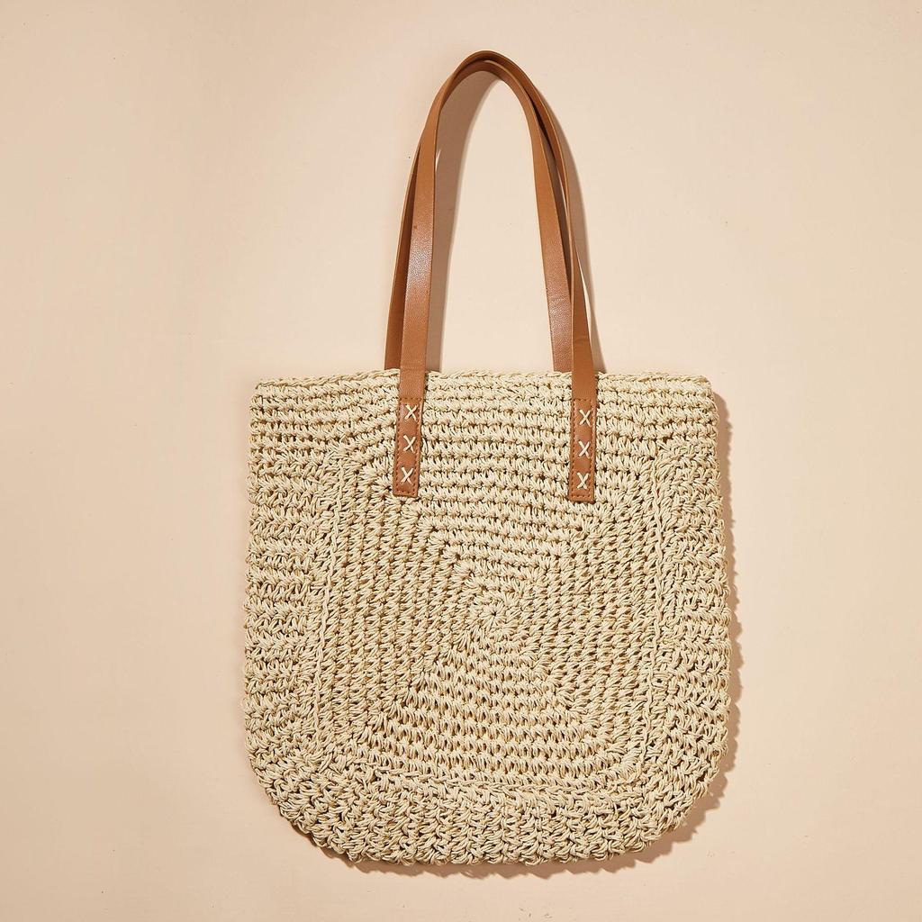 Vintage Straw Woven Shoulder Shopping Bag Casual Women Summer Large Capacity Beach Totes