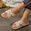 Мода 2024 года Сандалии Женские Новые Тапочки Летние Кросс Драг Модные Пеньковые Веревочные Верхние Тапочки Повседневные Сандалии и Тапочки