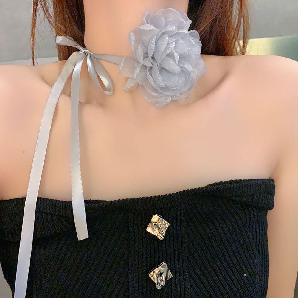 Регулируемое колье-чокер с розой и лентой, свадебное ожерелье, винтажное колье-чокер с розой, женское ожерелье