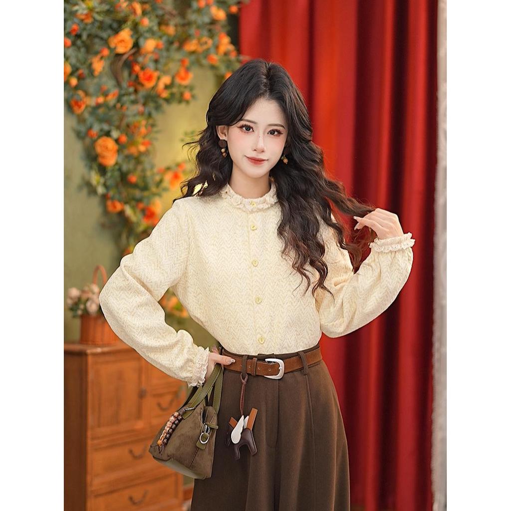 Zhang Jiayuan Hu Ling 2025 Autumn/Winter Retro Long Sleeve Slim Fit Shirt #W14826