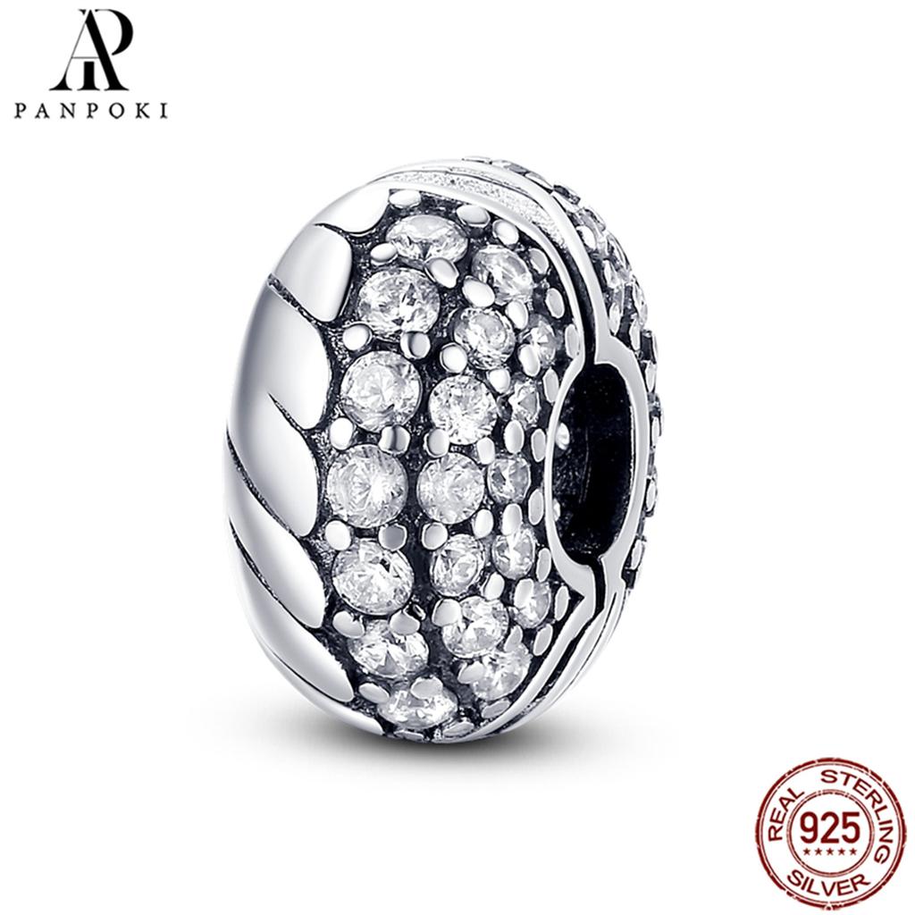 PANPOKI SS925 Sterling Silver Fixed Clip Stopper Beads Fit Bracelets Necklace NEW Luxury Women Gift DIY Jewelry Making