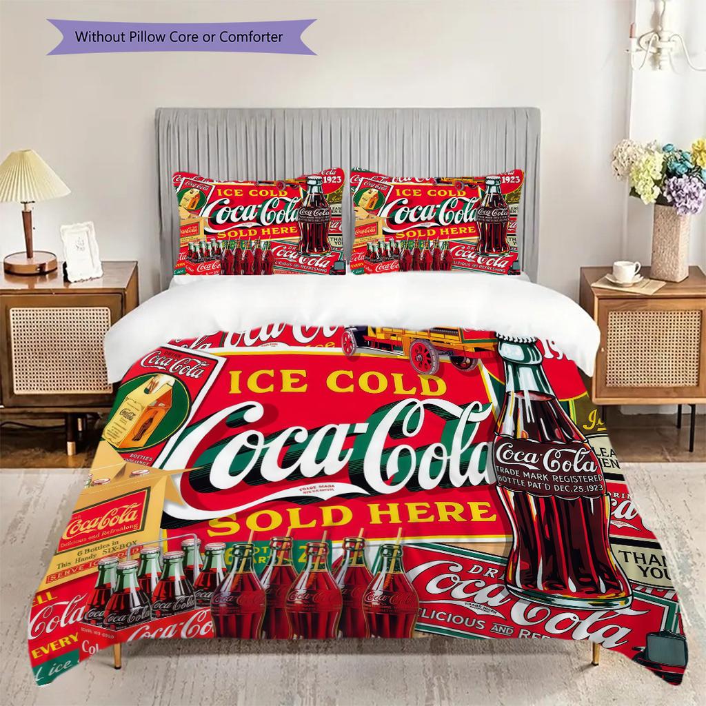 Vintage Cocacola Set Threepiece Set 1 Duvet Cover 2 Pillowcase Without Core Bedding Set Duvet Cover And Pillowcase Soft And Comfortable