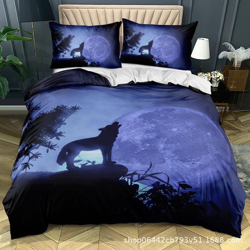 Wolf Themed Bedding Set with Animal Pattern Down Duvet and Pillowcase 2/3 Pieces of Microfiber Fabric Washable and Quick Drying Home Decoration
