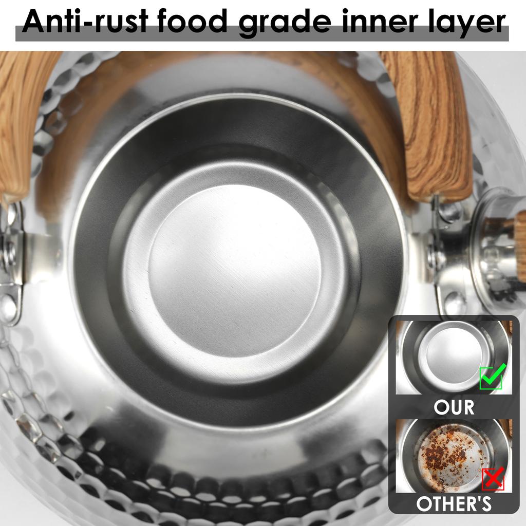 3/2L Tea Kettle with Anti-scald Handle Food Grade Stainless Steel Stove Top Tea Kettle Rustproof Whistling Tea Kettle