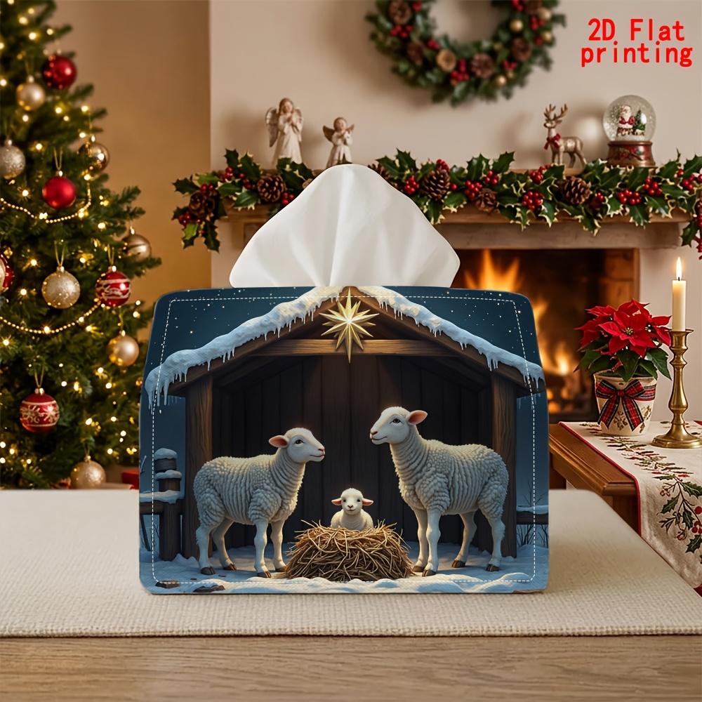 1pc Sheep Tissue Box with Pastoral Snowy Sheep Pattern - Reusable Napkin Dispenser Suitable for Kitchen, Farmhouse Table Decor, Compact Desktop Storag