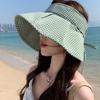 Plaid Print Large Brim Sun Hat Breathable Wide Brim Sunhat Sun Protection Hats  For Ladies Girl