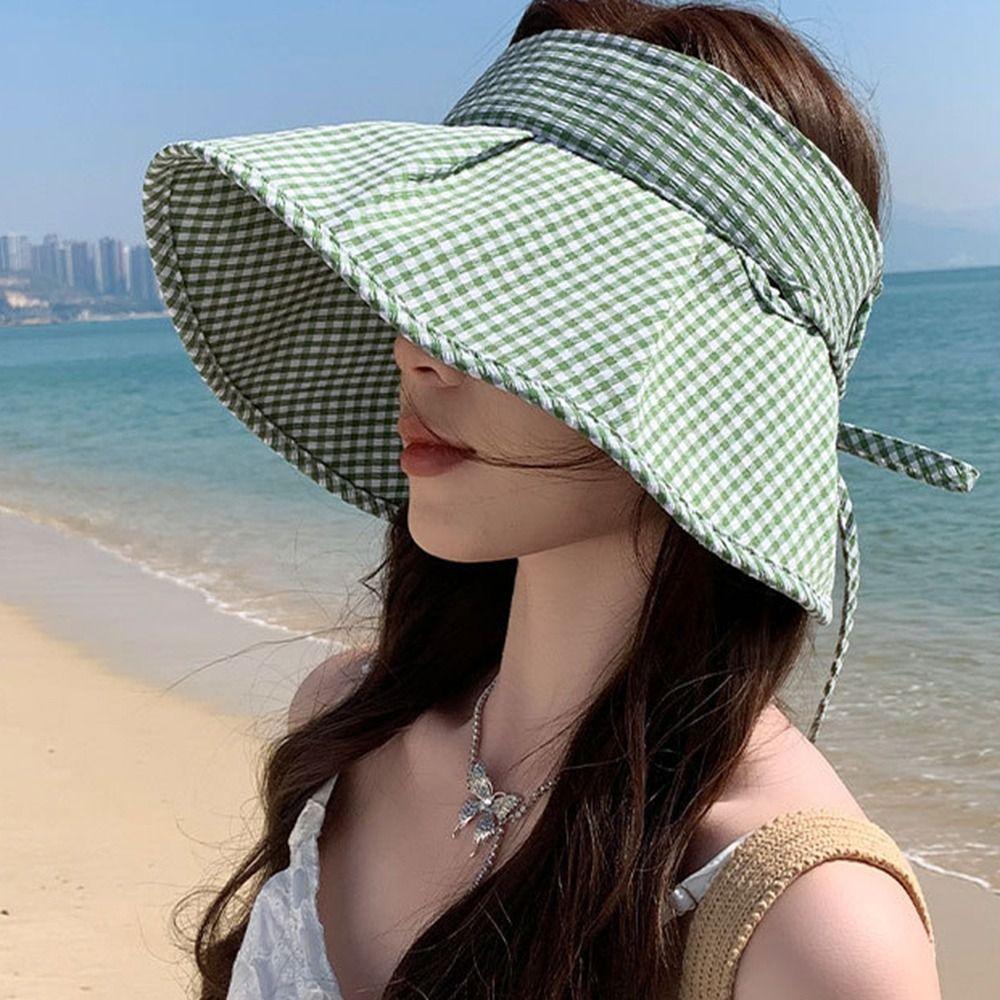 Plaid Print Large Brim Sun Hat Breathable Wide Brim Sunhat Sun Protection Hats For Ladies Girl