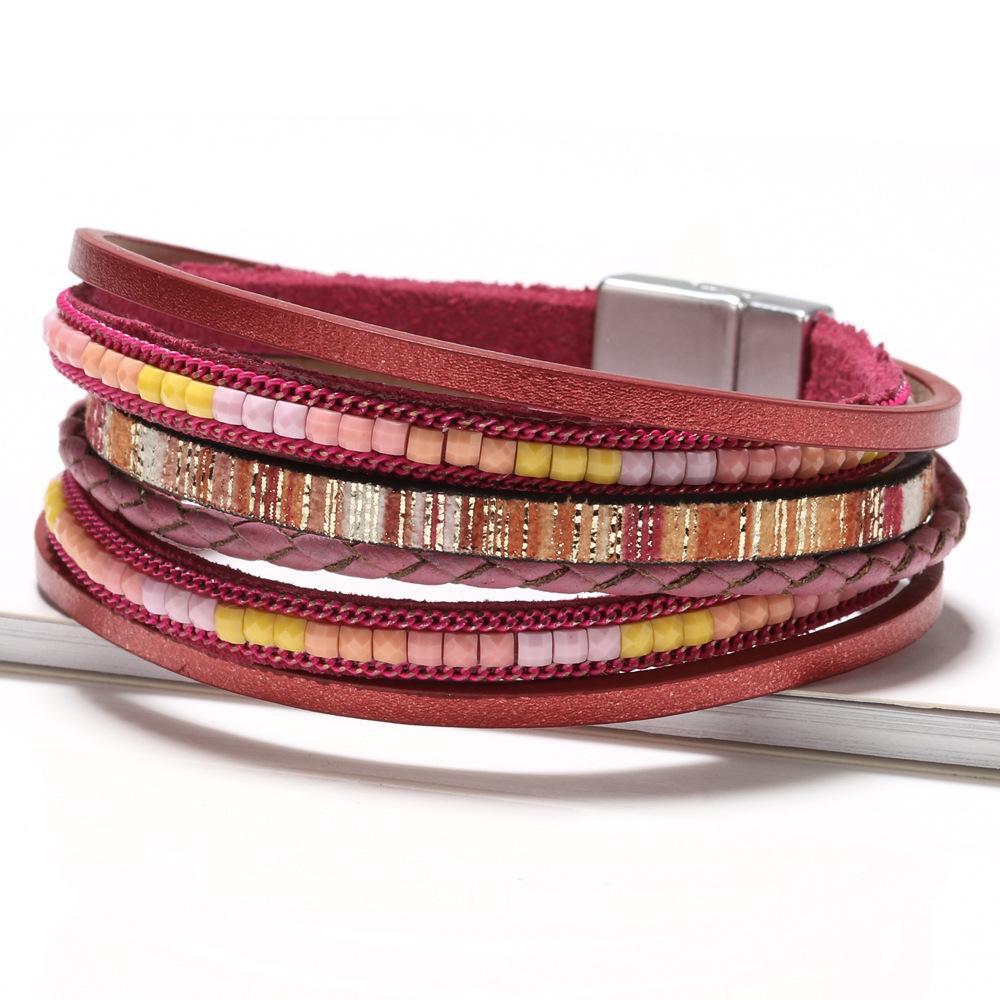 Bohemian Hand-Woven Leather Bracelet with Alloy Magnetic Clasp - Fashionable Women's Accessory