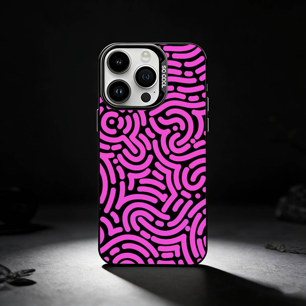 Abstract art line doodles Phone Case For iPhone 17,16,15,14,13,12,11 Plus,Pro Max,XS,Colored silver phone case