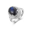 Mysterious Blue Natural Labradorite Oval Large Gemstone Ring Light Luxury Noble Women Anniversary & Banquet & Wedding Wear