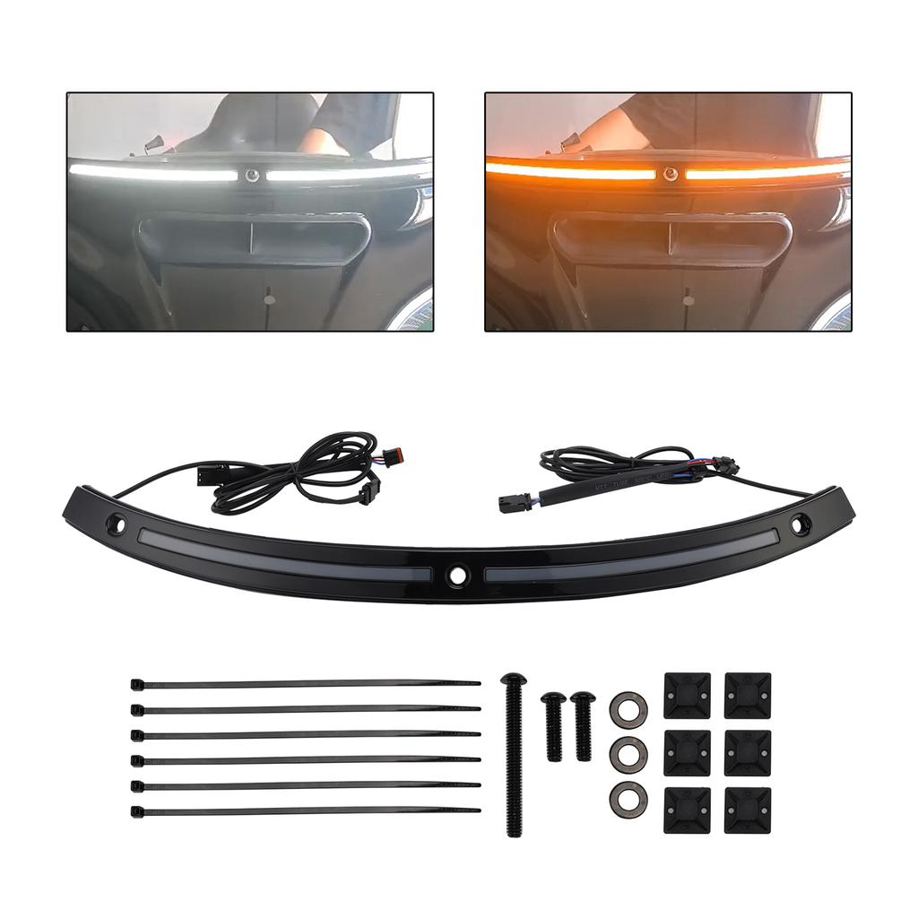 LED Running Turn Signal Light Windshield Trim for Harley 2014+ Electra Glide Black