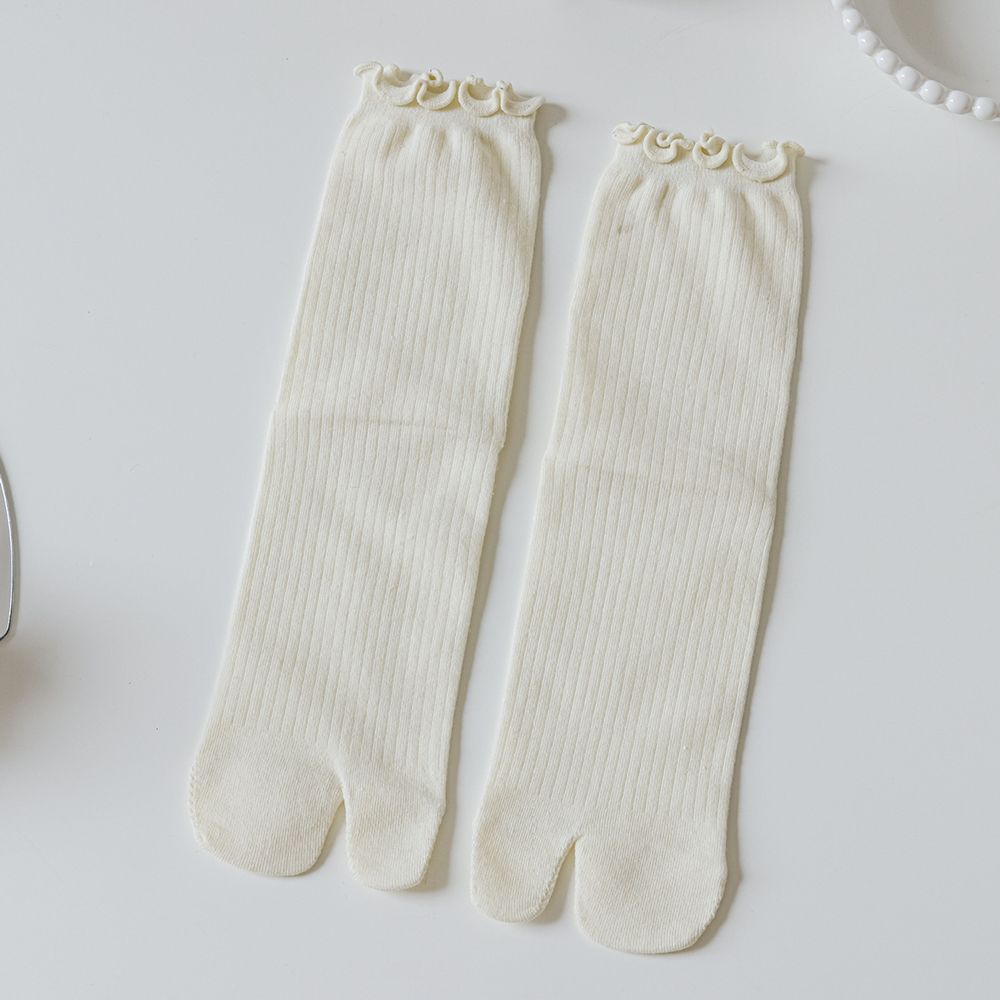 Candy Color Split Toe Cotton Ruffles Two Finger Socks Hosiery Two Toe Socks Middle Tube Socks