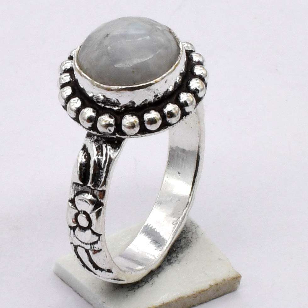 Rainbow Moonstone Gemstone Ethnic Handmade Ring Jewelry US Size-6.5 R 3342