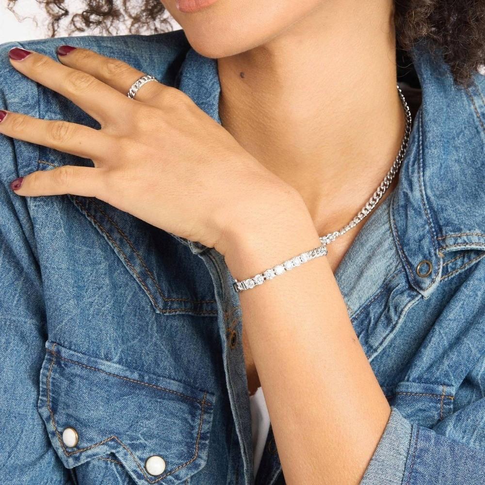 Metal Titanium Steel Bracelet Elegant Rhinestone Bracelet Luxury Cuban Zirconia Necklace Gifts