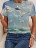 Summer Women's 3D Print T-Shirts Seagull Graphics Cute Animal Short Sleeves Top Round Neck Tees Casual Fashion Women's Clothing