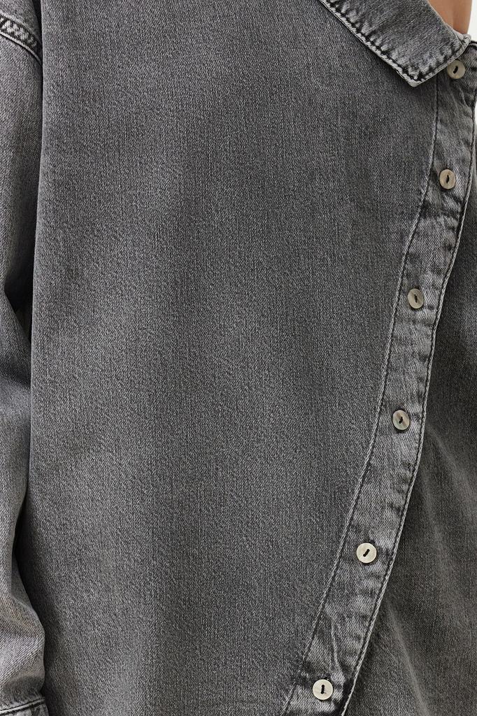 Women's Fashion New Shirt Black Asymmetrical Collar Detailed Denim Shirt