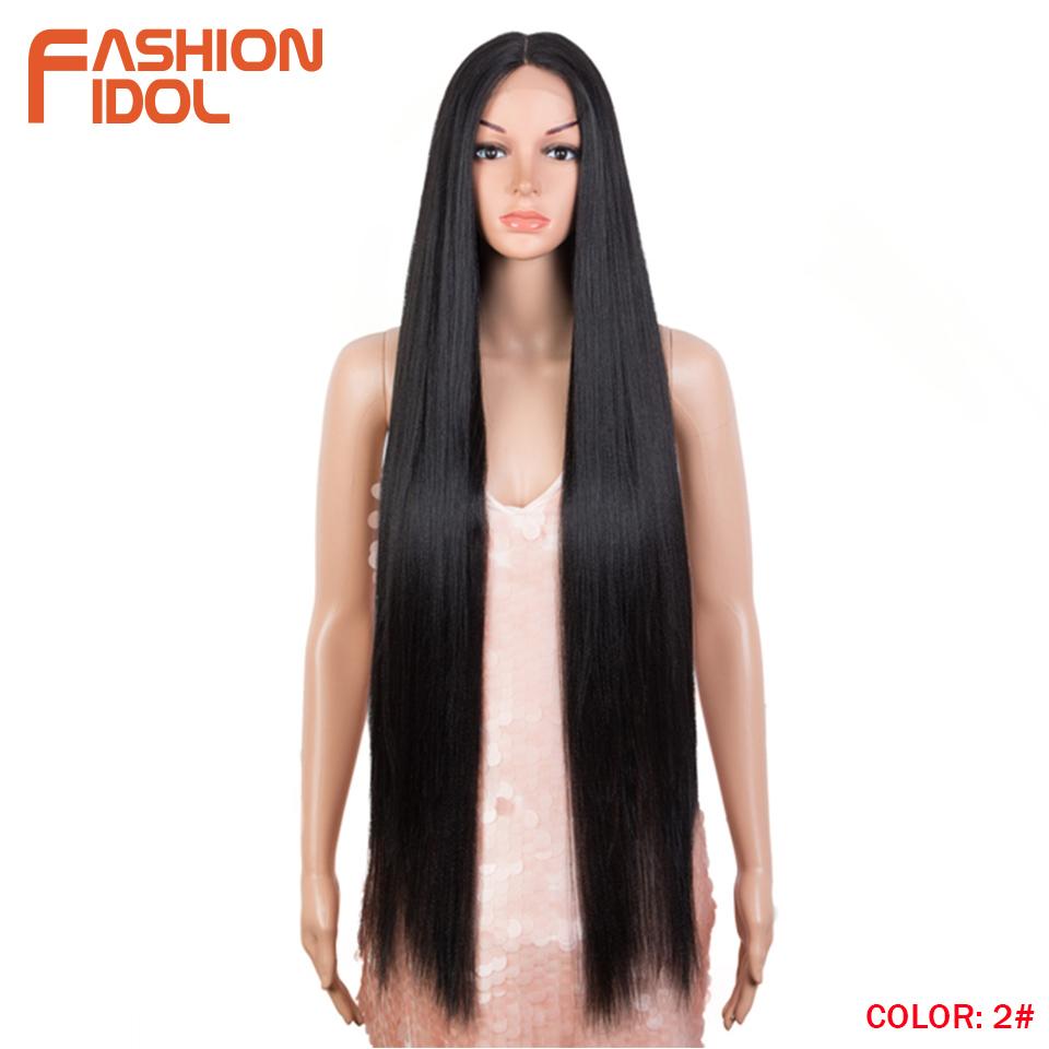 FASHION IDOL 38 inch Straight Lace Wigs Synthetic Long Straight Hair T Part Lace Wigs Ombre Blonde Brown Cospaly Wigs For Woman