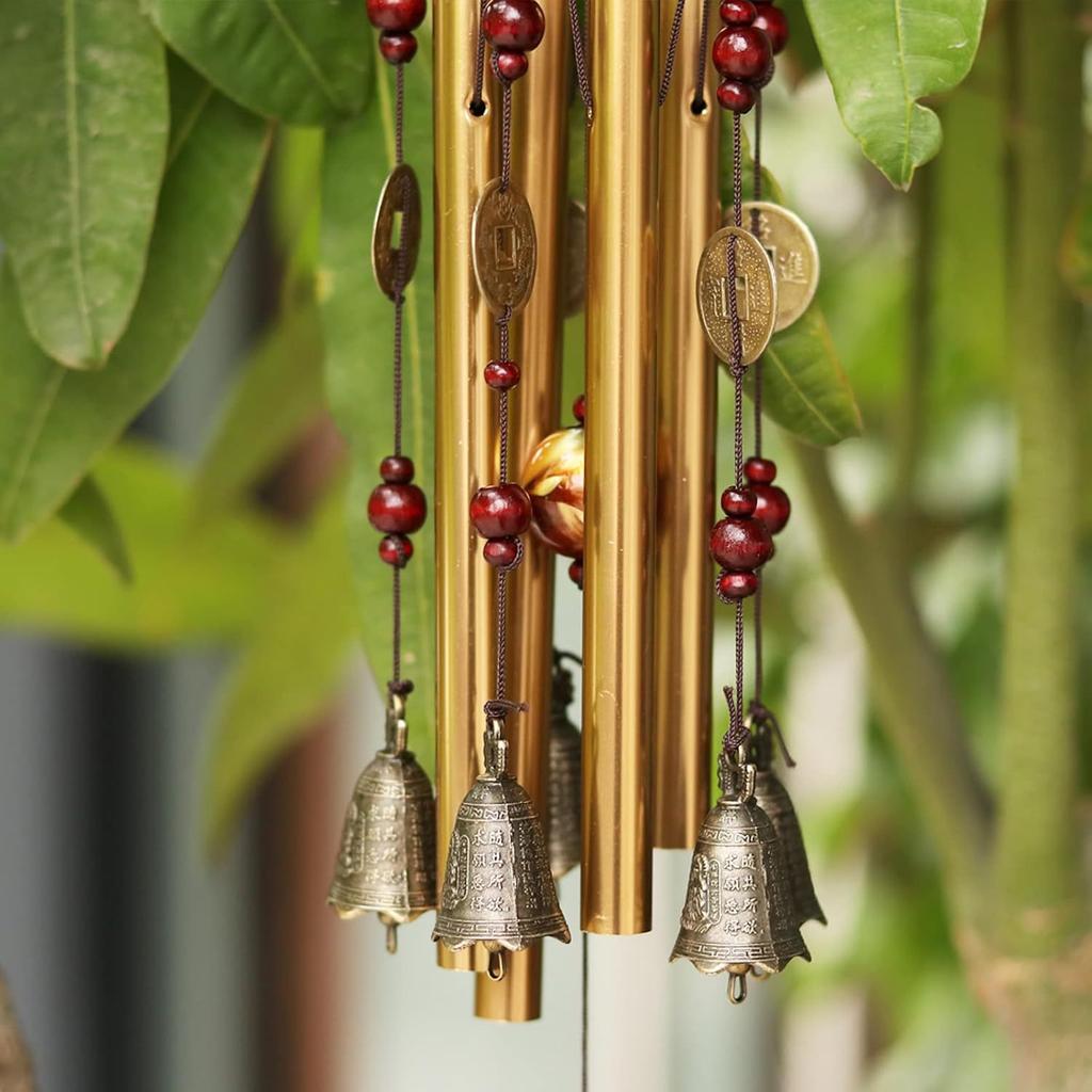 4-tube Pine Wood Metal Bronze Zhaocai Jinbao Dafeng Chime Home Outdoor Decoration