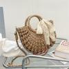 Summer Ribbon Straw Bag For Women Large Capacity Woven Handbag Vacation Seaside Beach Bag Casual Shopping Rattan Basket