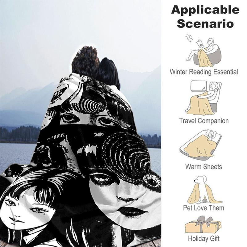 1pc Blanket Thriller Manga Junji Ito Tomie Print Design, Lightweight Blanket for Sofa, Bed- Soft &Warm, Gift for All Seasons like Christmas, Halloween