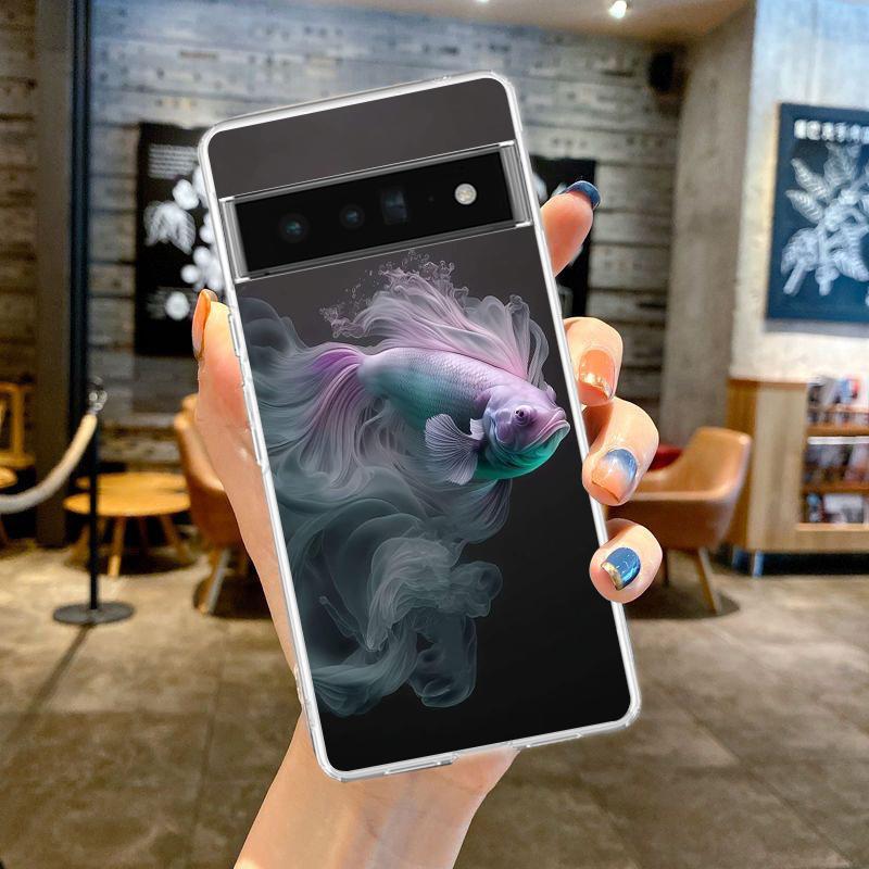 Милый Чехол-Крышка для Телефона с Рыбками для Google Pixel 8 7 6 5 4 4XL Ударопрочный Силиконовый 7A 6A 5A 4A 3A 3AXLPro 5G Прозрачный Корпус Capas